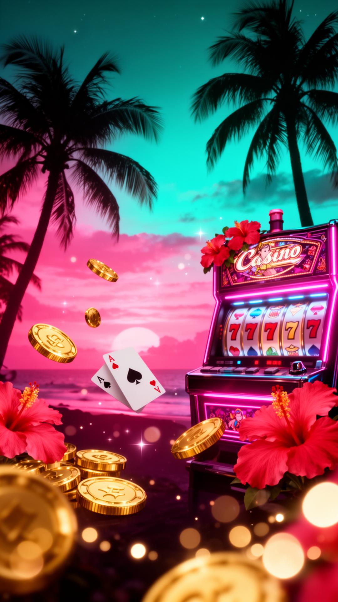 Tropical Hawaiian neon beach paradise